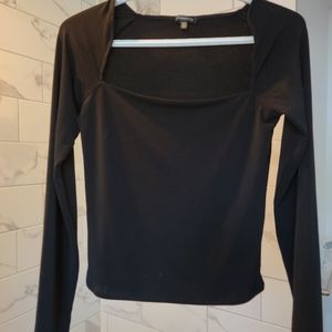 Square Neck black long sleeve blouse